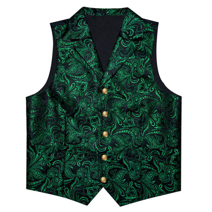 Black Dark Green Paisley Men's Collar Vest Set vest set    - Sophisticated Gentlemen
