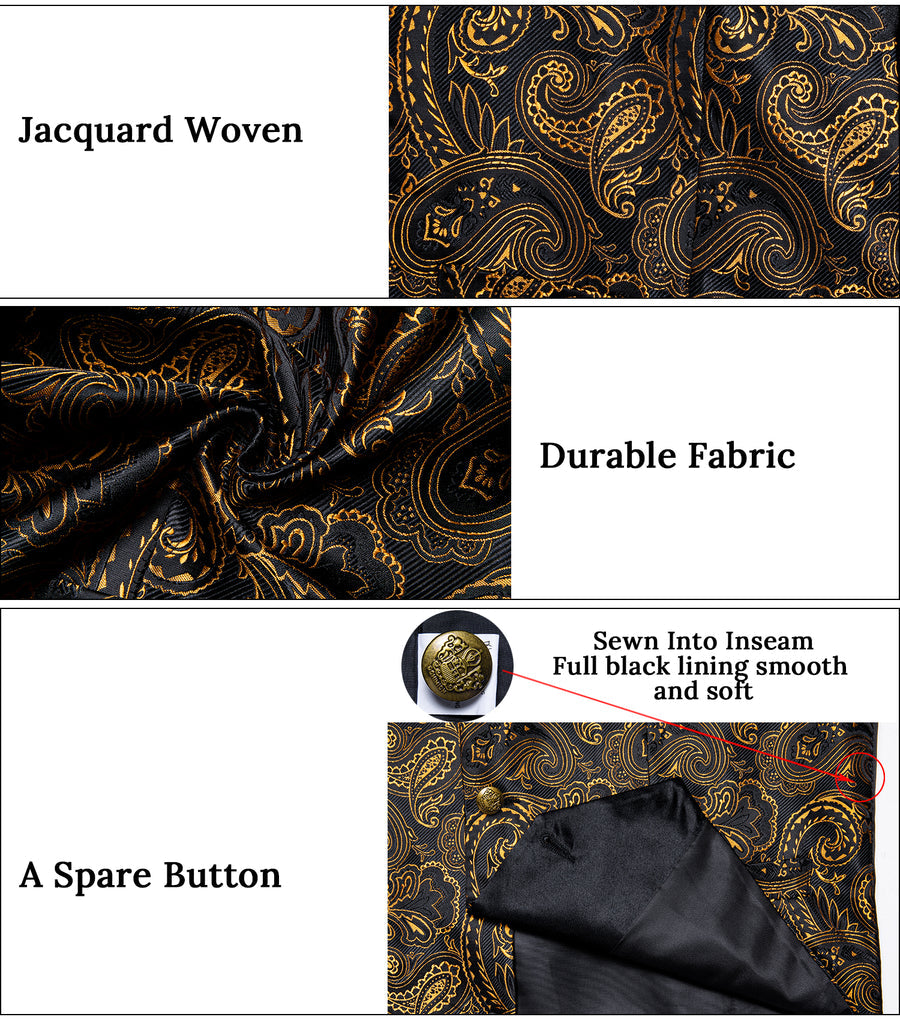Black Golden Yellow Paisley Men's Collar Vest Set vest set    - Sophisticated Gentlemen