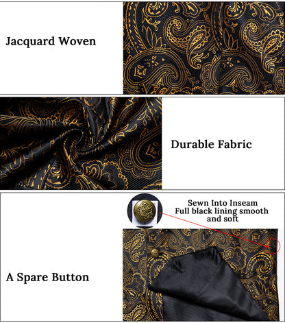 Black Golden Yellow Paisley Men's Collar Vest Set vest set    - Sophisticated Gentlemen