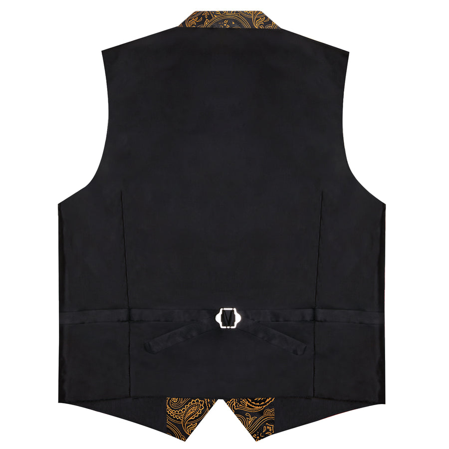 Black Golden Yellow Paisley Men's Collar Vest Set vest set    - Sophisticated Gentlemen