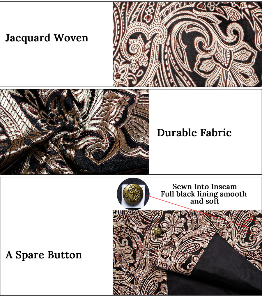 Black Gold Pink Floral Jacquard Vest Set vest set    - Sophisticated Gentlemen