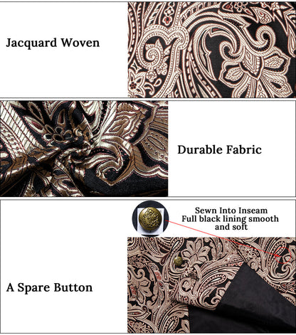 Black Gold Pink Floral Jacquard Vest Set vest set    - Sophisticated Gentlemen