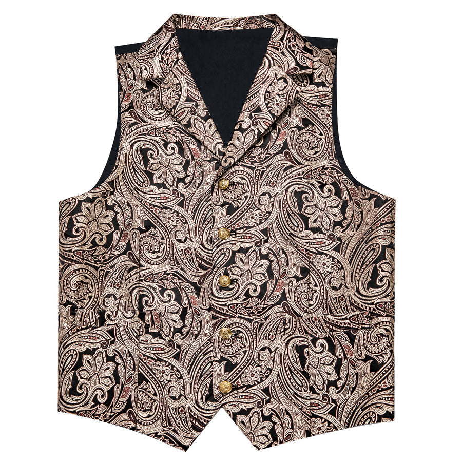 Black Gold Pink Floral Jacquard Vest Set vest set    - Sophisticated Gentlemen