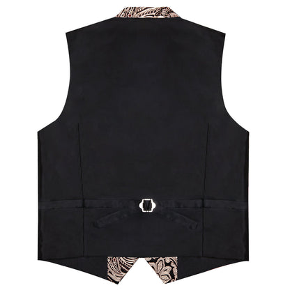 Black Gold Pink Floral Jacquard Vest Set vest set    - Sophisticated Gentlemen