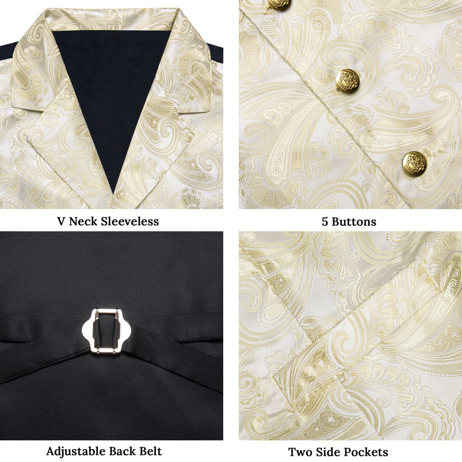 Linen White Paisley Men's Notched Collar Vest Set vest set    - Sophisticated Gentlemen
