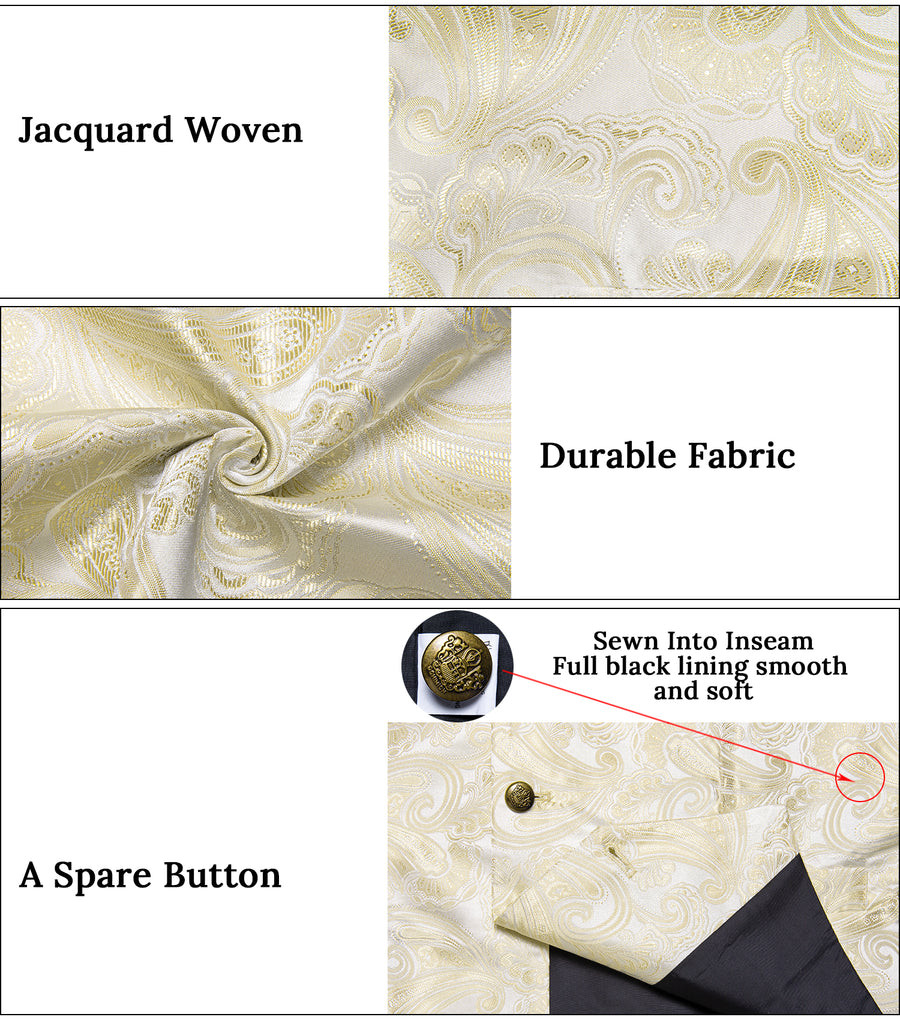 Linen White Paisley Men's Notched Collar Vest Set vest set    - Sophisticated Gentlemen