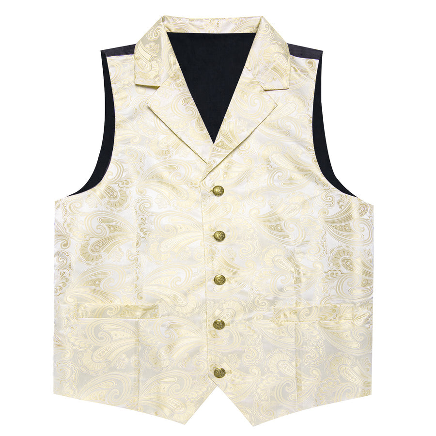 Linen White Paisley Men's Notched Collar Vest Set vest set    - Sophisticated Gentlemen