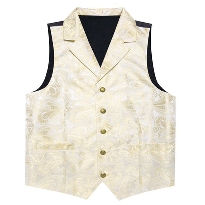 Linen White Paisley Men's Notched Collar Vest Set vest set    - Sophisticated Gentlemen