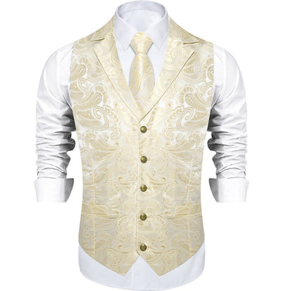 Linen White Paisley Men's Notched Collar Vest Set vest set    - Sophisticated Gentlemen