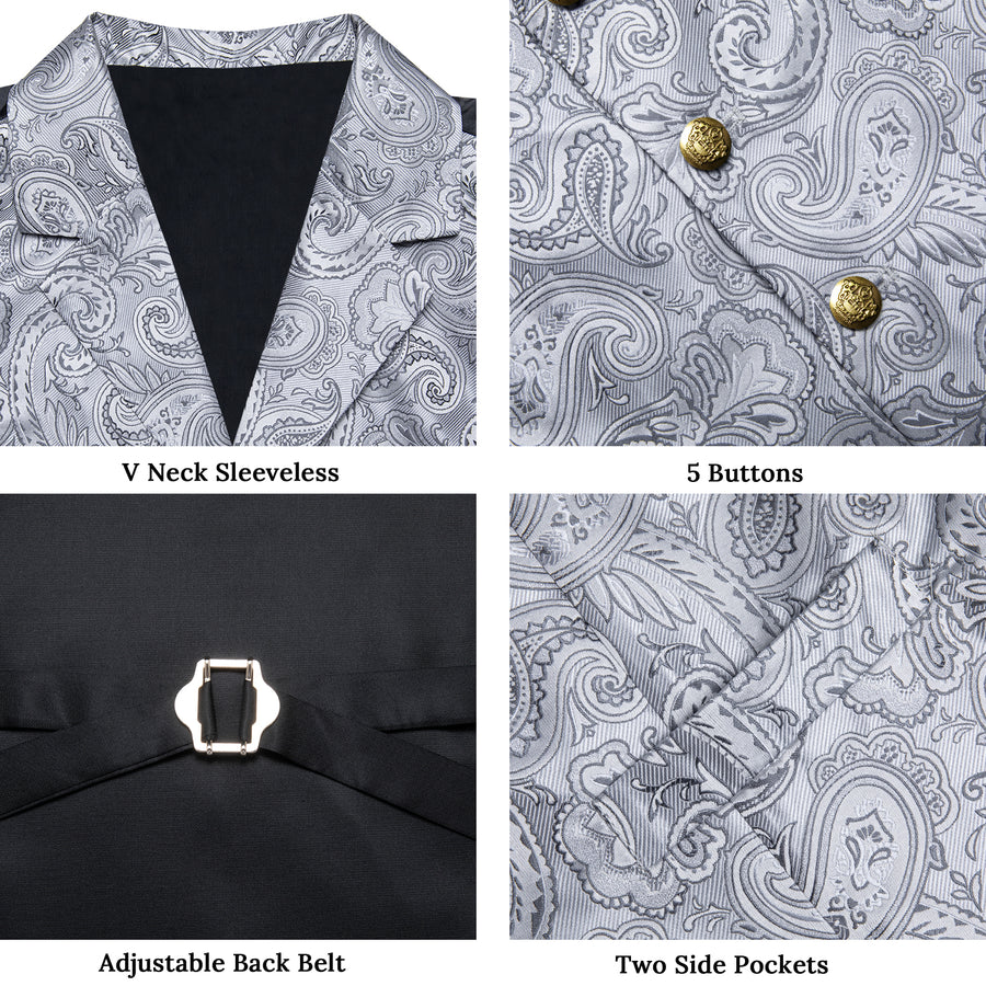 Sliver Gray Paisley Men's Collar Vest Set vest set    - Sophisticated Gentlemen