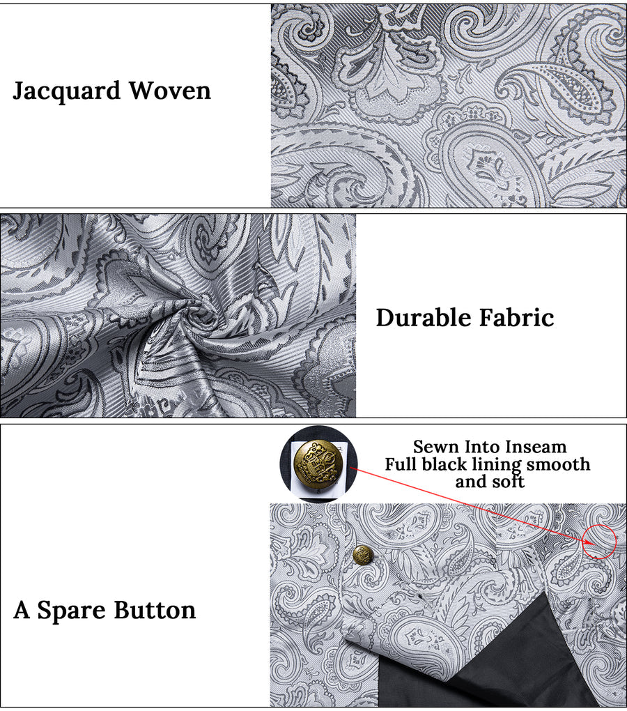 Sliver Gray Paisley Men's Collar Vest Set vest set    - Sophisticated Gentlemen