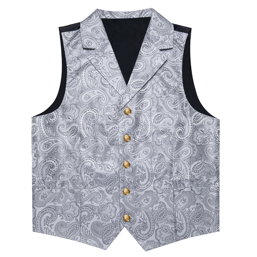 Sliver Gray Paisley Men's Collar Vest Set vest set    - Sophisticated Gentlemen
