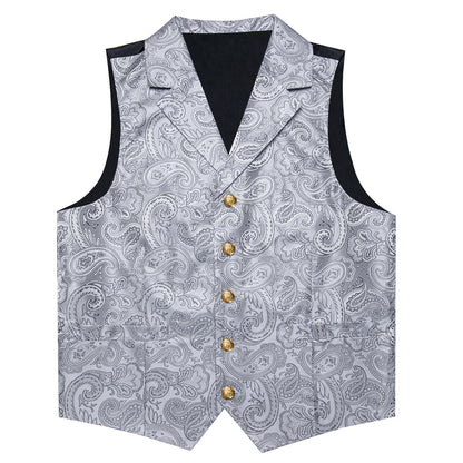 Sliver Gray Paisley Men's Collar Vest Set vest set    - Sophisticated Gentlemen