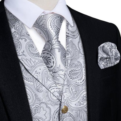 Sliver Gray Paisley Men's Collar Vest Set vest set S (Chest 40")   - Sophisticated Gentlemen