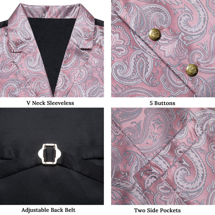 Pink Paisley Men's Collar Vest Set vest set    - Sophisticated Gentlemen