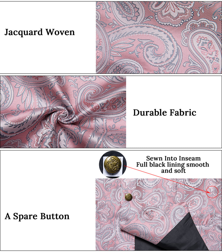 Pink Paisley Men's Collar Vest Set vest set    - Sophisticated Gentlemen