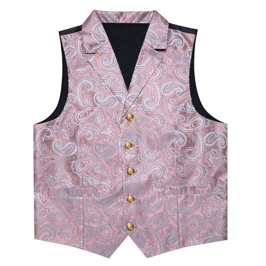 Pink Paisley Men's Collar Vest Set vest set    - Sophisticated Gentlemen