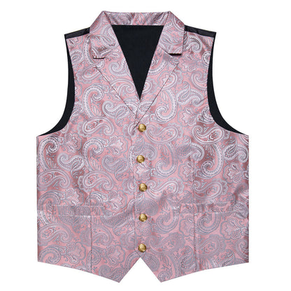 Pink Paisley Men's Collar Vest Set vest set    - Sophisticated Gentlemen