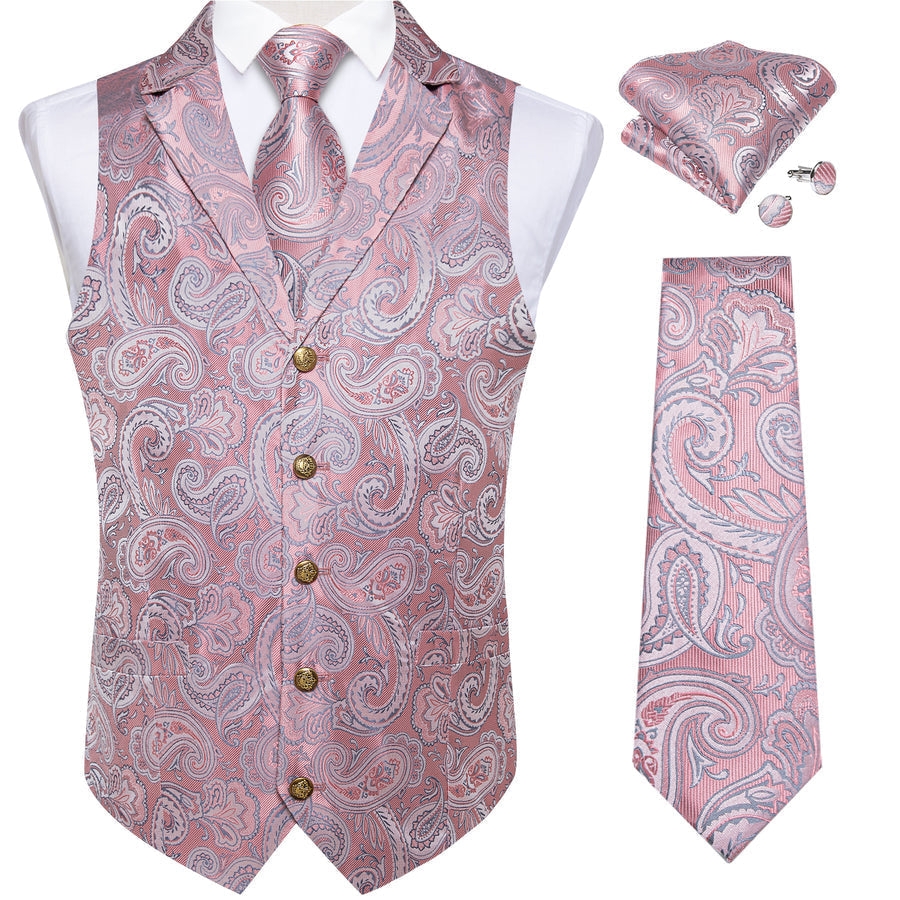 Pink Paisley Men's Collar Vest Set vest set    - Sophisticated Gentlemen