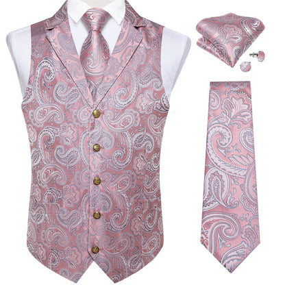 Pink Paisley Men's Collar Vest Set vest set    - Sophisticated Gentlemen