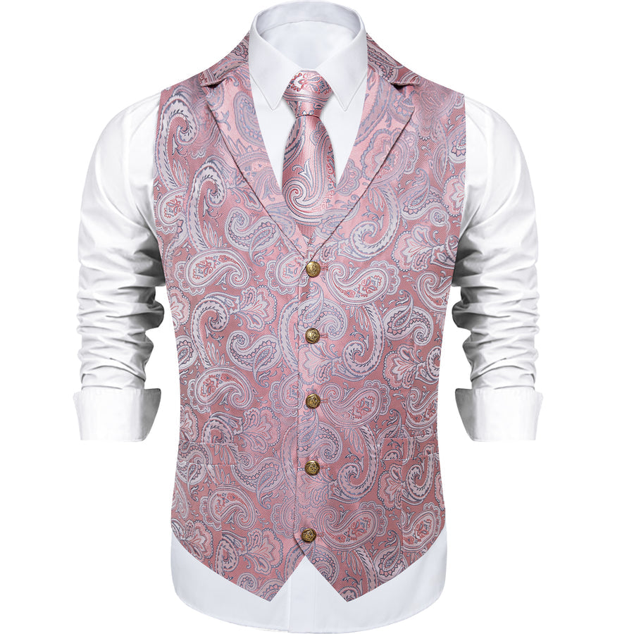Pink Paisley Men's Collar Vest Set vest set    - Sophisticated Gentlemen