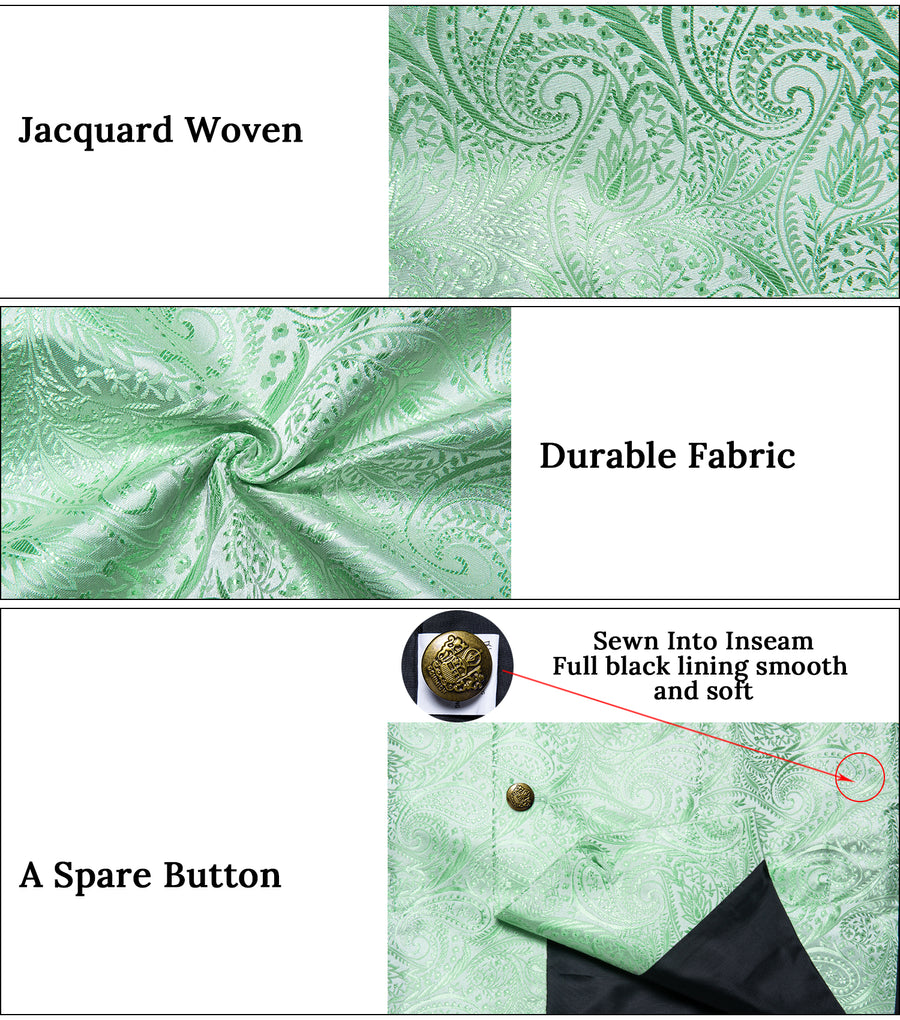 Mint Green Paisley Notched Collar Vest Set vest set    - Sophisticated Gentlemen