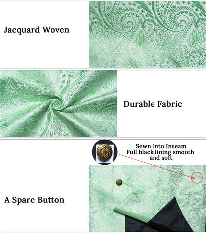 Mint Green Paisley Notched Collar Vest Set vest set    - Sophisticated Gentlemen