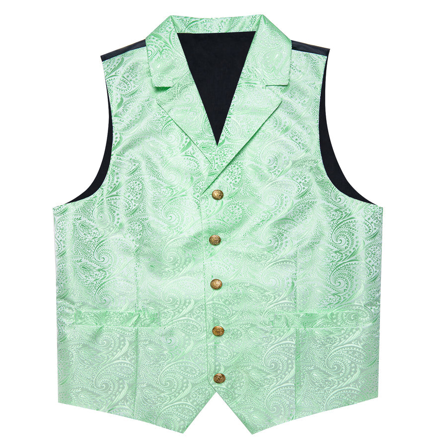 Mint Green Paisley Notched Collar Vest Set vest set    - Sophisticated Gentlemen