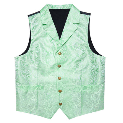 Mint Green Paisley Notched Collar Vest Set vest set    - Sophisticated Gentlemen