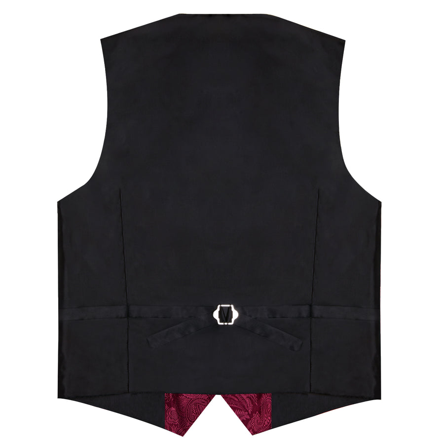 Burgundy Red Luxury Paisley Jacquard Men's Collar Vest Set vest set    - Sophisticated Gentlemen