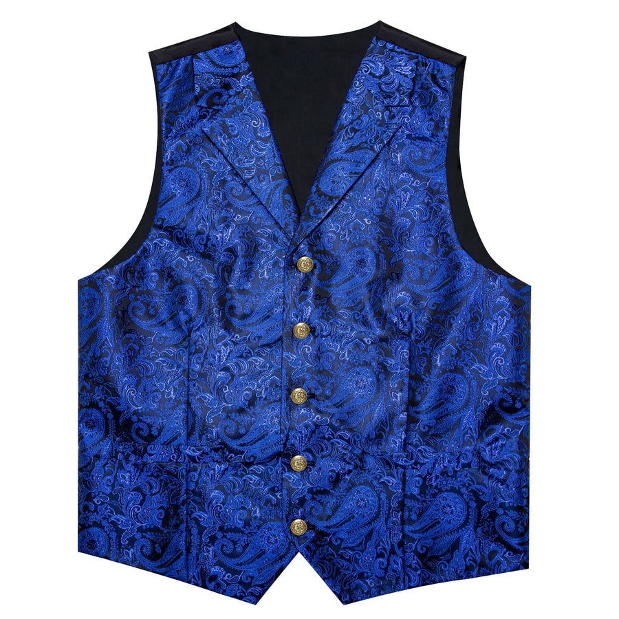 Royal Blue Luxury Paisley Jacquard Men's Collar Vest Set vest set    - Sophisticated Gentlemen