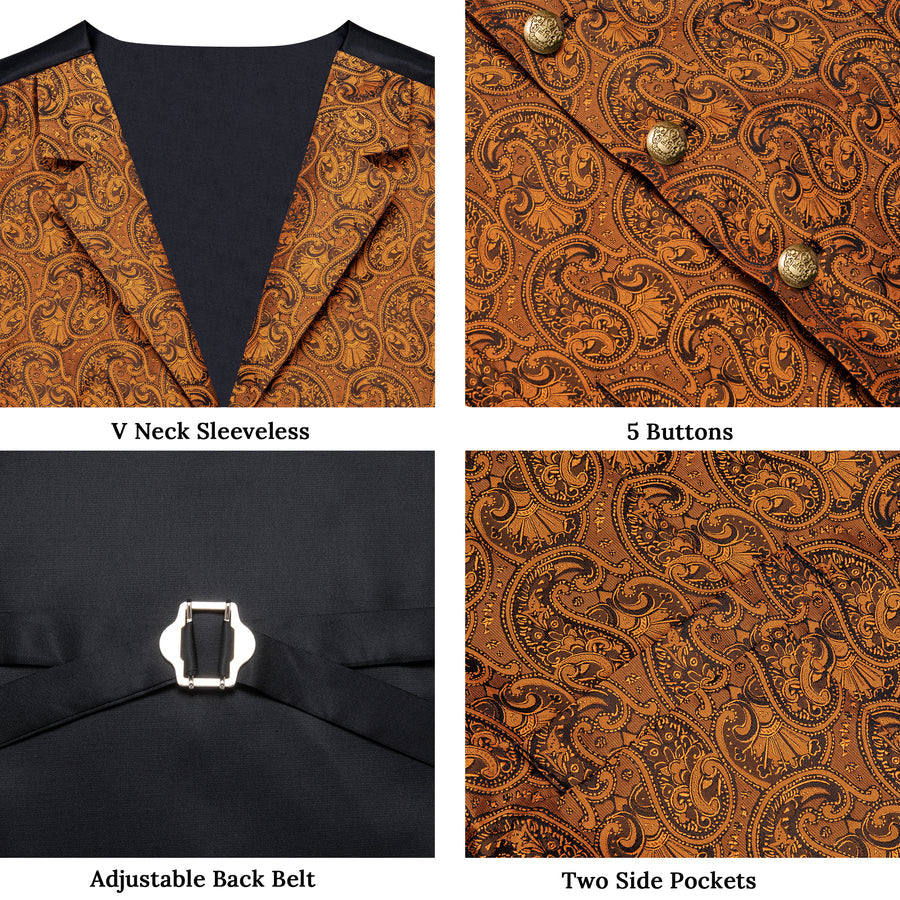 Golden Luxury Paisley Jacquard Men's Collar Vest Set vest set    - Sophisticated Gentlemen