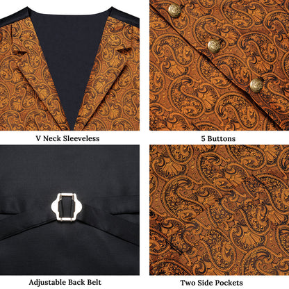 Golden Luxury Paisley Jacquard Men's Collar Vest Set vest set    - Sophisticated Gentlemen
