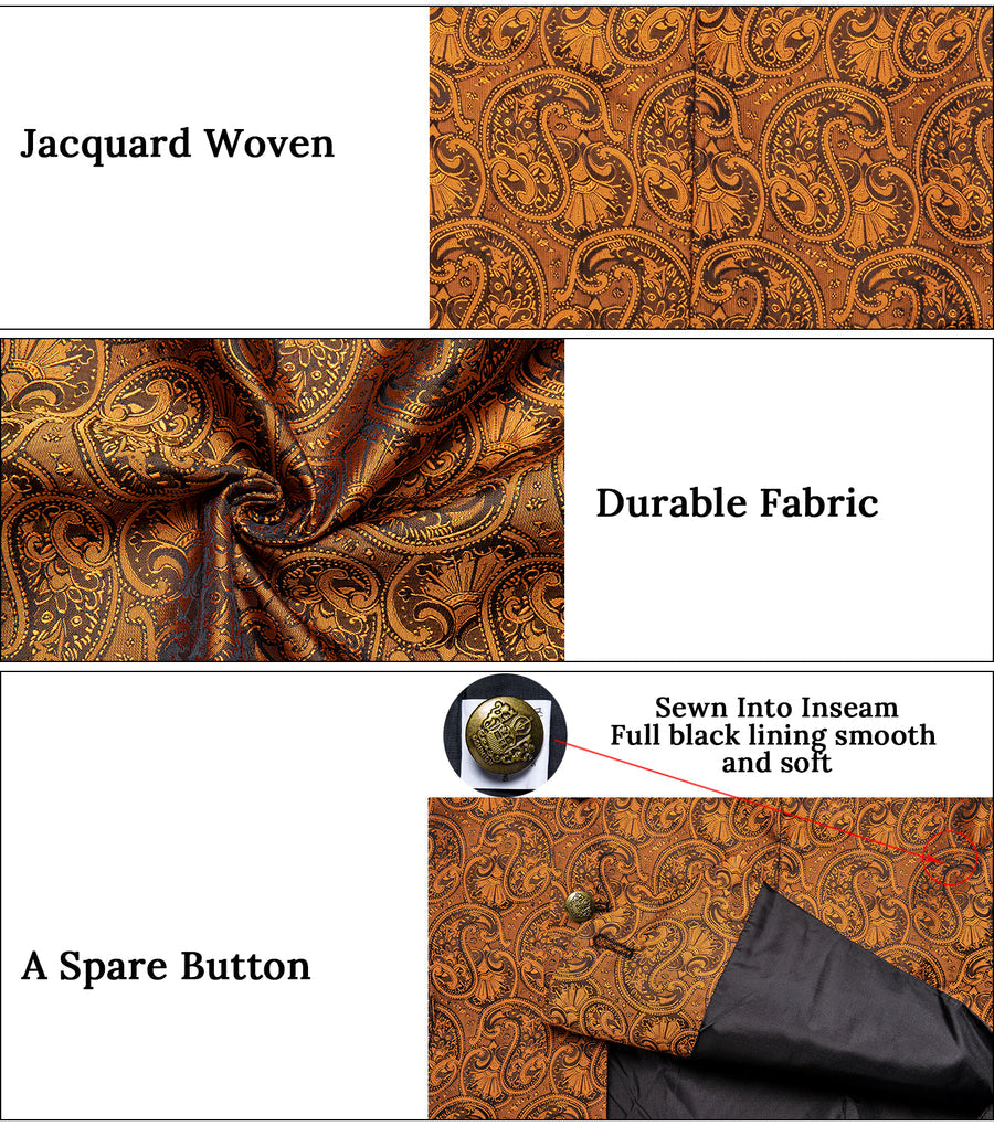 Golden Luxury Paisley Jacquard Men's Collar Vest Set vest set    - Sophisticated Gentlemen