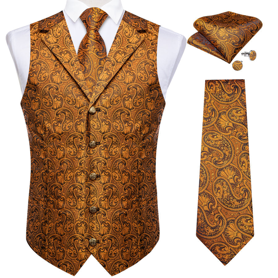 Golden Luxury Paisley Jacquard Men's Collar Vest Set vest set    - Sophisticated Gentlemen