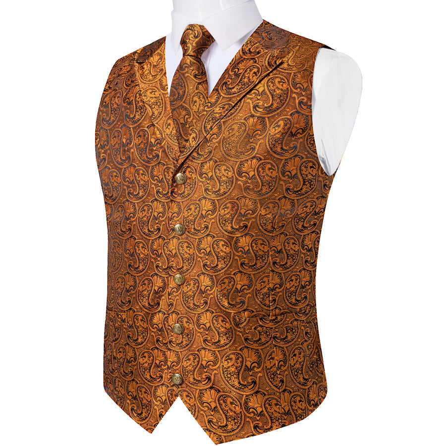 Golden Luxury Paisley Jacquard Men's Collar Vest Set vest set    - Sophisticated Gentlemen