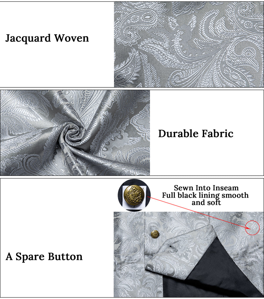 Silver Luxury Paisley Jacquard Men's Vest Set vest set    - Sophisticated Gentlemen