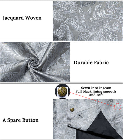 Silver Luxury Paisley Jacquard Men's Vest Set vest set    - Sophisticated Gentlemen