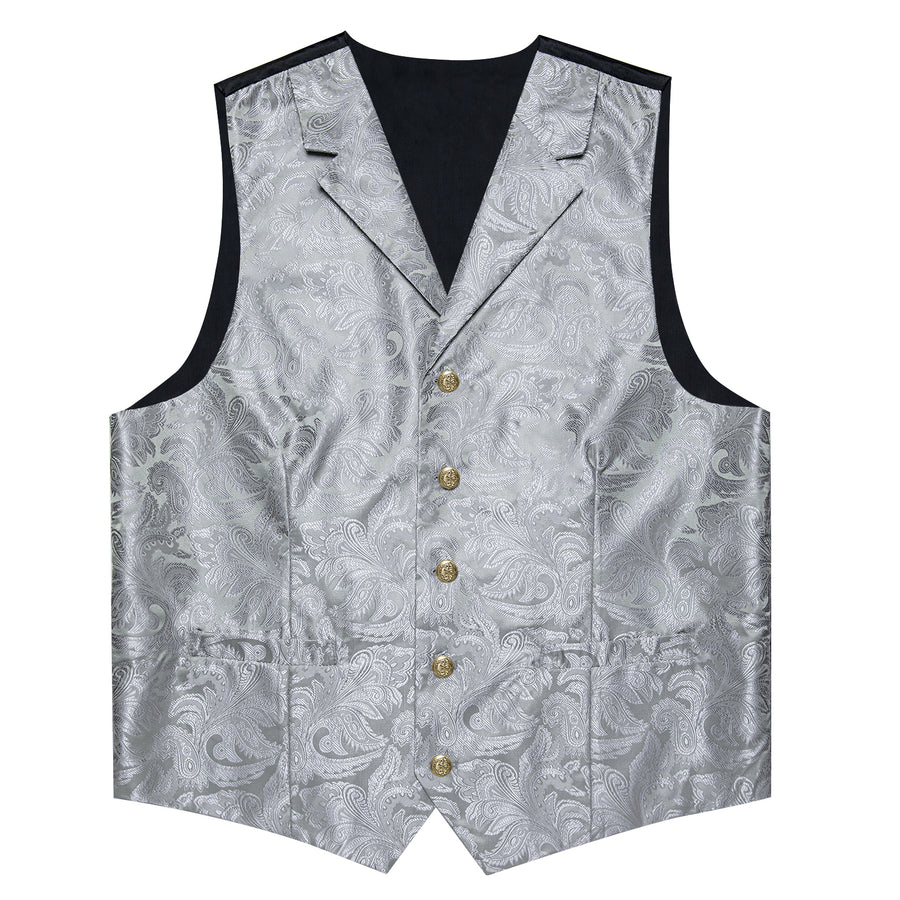 Silver Luxury Paisley Jacquard Men's Vest Set vest set    - Sophisticated Gentlemen