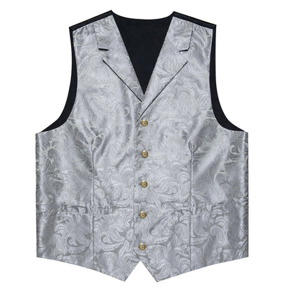 Silver Luxury Paisley Jacquard Men's Vest Set vest set    - Sophisticated Gentlemen