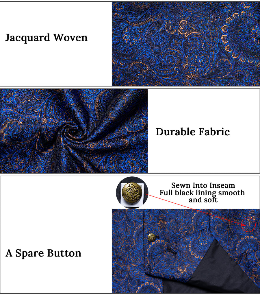Dark Blue Yellow Luxury Paisley Jacquard Men's Vest Set vest set    - Sophisticated Gentlemen