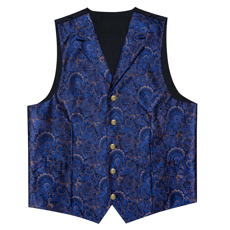 Dark Blue Yellow Luxury Paisley Jacquard Men's Vest Set vest set    - Sophisticated Gentlemen