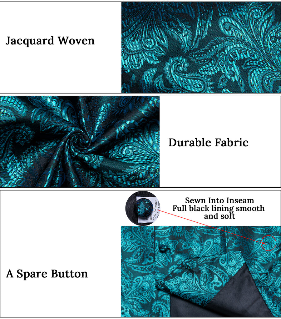 Turquoise Luxury Paisley Jacquard Men's Collar Vest Set vest set    - Sophisticated Gentlemen