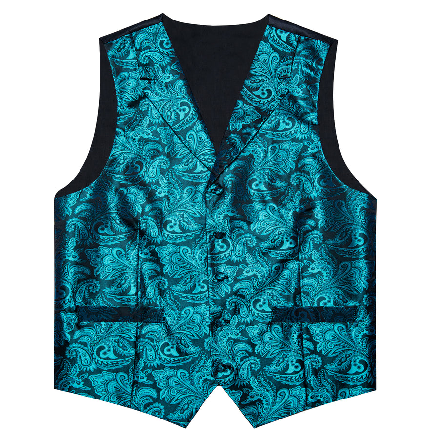 Turquoise Luxury Paisley Jacquard Men's Collar Vest Set vest set    - Sophisticated Gentlemen