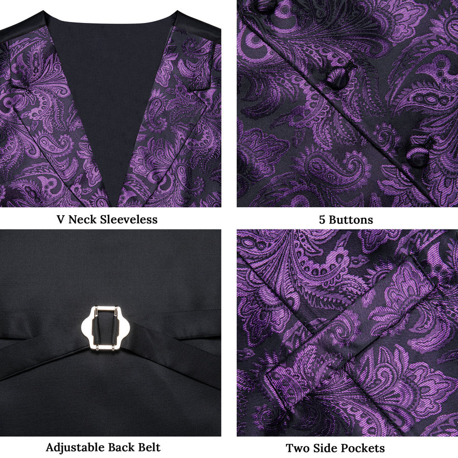 Purple Luxury Paisley Jacquard Men's Collar Vest Set vest set    - Sophisticated Gentlemen