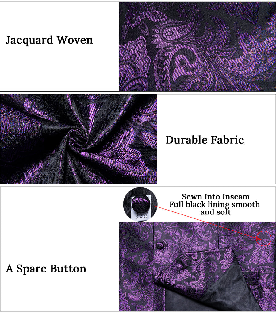 Purple Luxury Paisley Jacquard Men's Collar Vest Set vest set    - Sophisticated Gentlemen