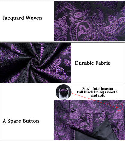 Purple Luxury Paisley Jacquard Men's Collar Vest Set vest set    - Sophisticated Gentlemen