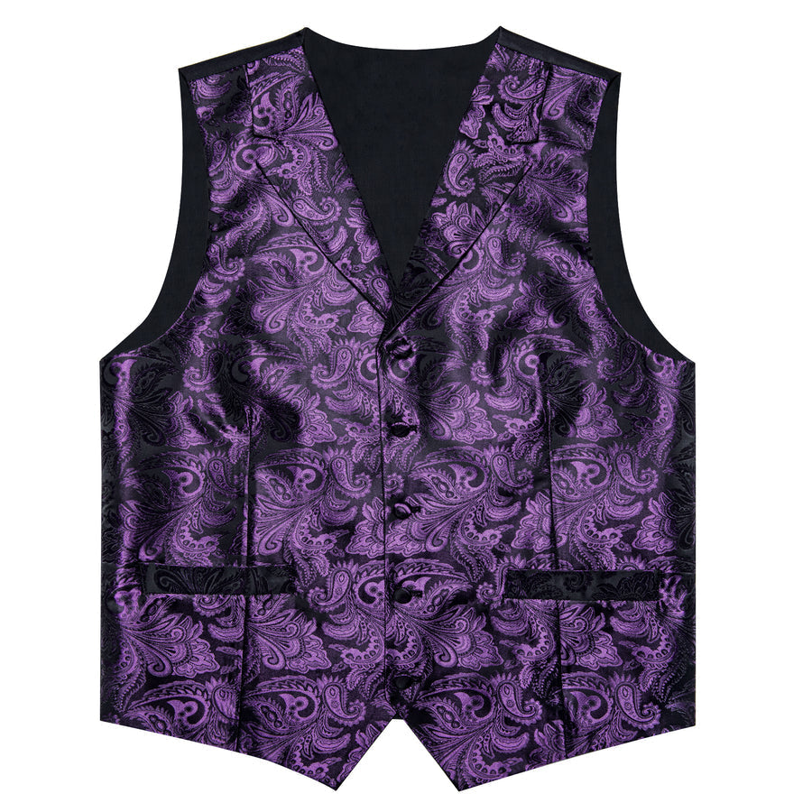 Purple Luxury Paisley Jacquard Men's Collar Vest Set vest set    - Sophisticated Gentlemen