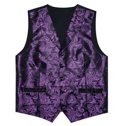 Purple Luxury Paisley Jacquard Men's Collar Vest Set vest set    - Sophisticated Gentlemen