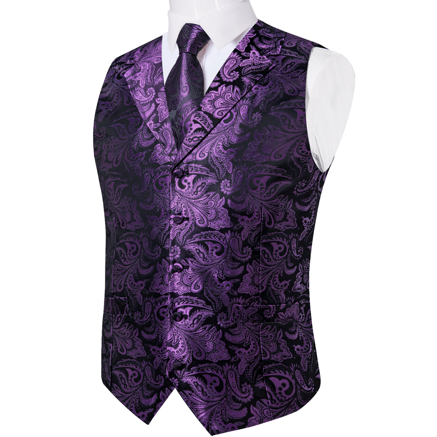 Purple Luxury Paisley Jacquard Men's Collar Vest Set vest set    - Sophisticated Gentlemen